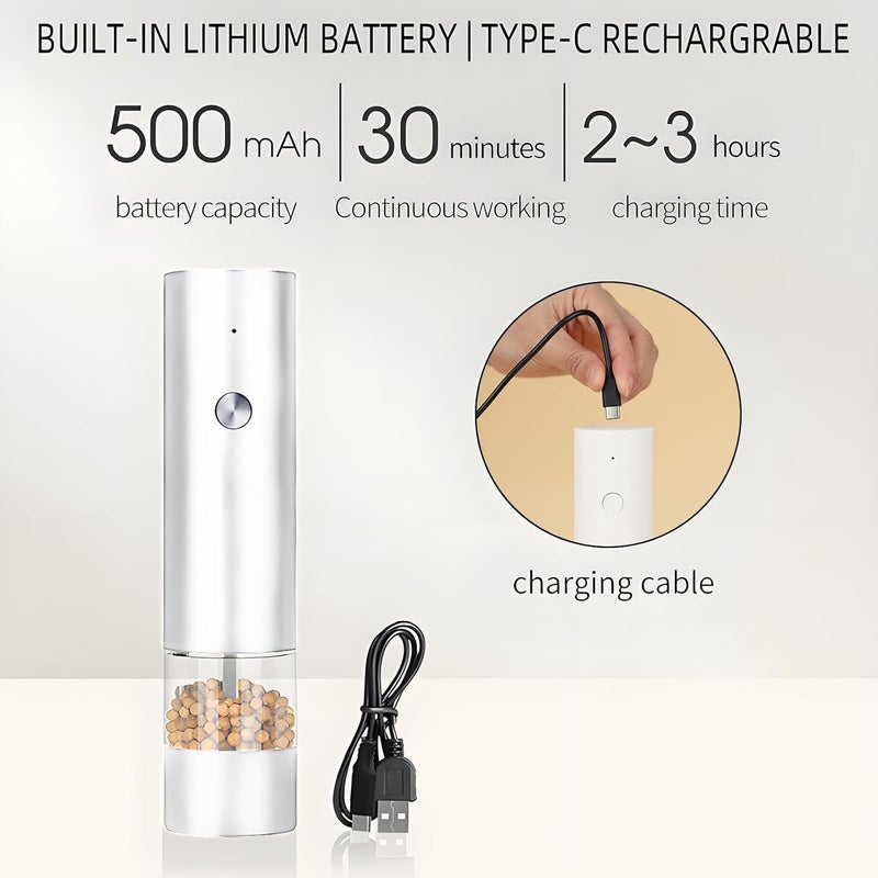 Yehenarn Electric Pepper Grinder,Electric Pepper Mill Grinder,Adjustable Coarseness,Efficient And Convenient,Easy To Clean,One Handed Operation,Type-C Rechargeable, A Reliable Assistant In The Kitchen(White) - Image 4
